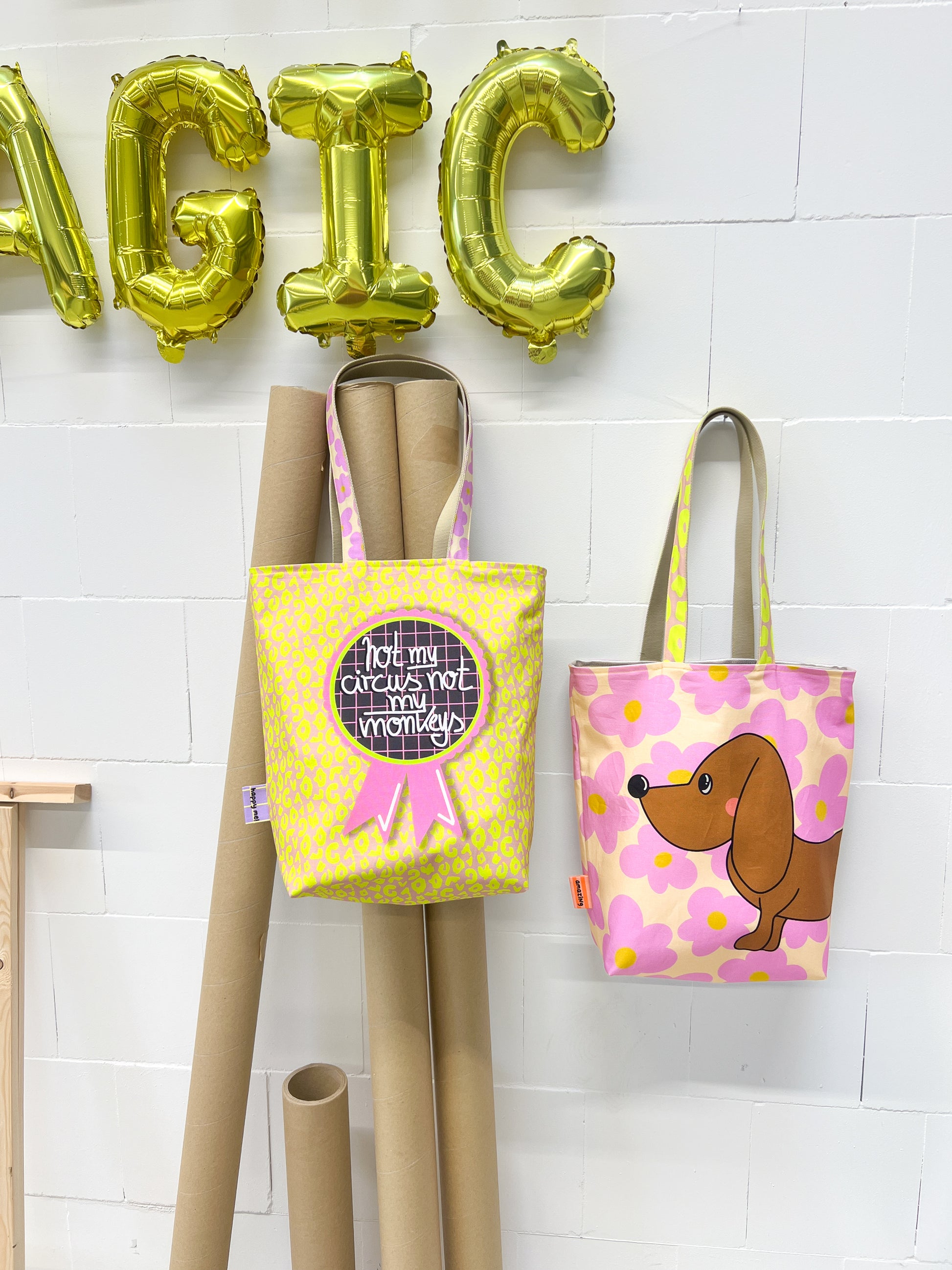 DIY-Taschen-Panel Cherry Picking Bag mit Dackel und Not my Circus, not my Monkeys Taschen