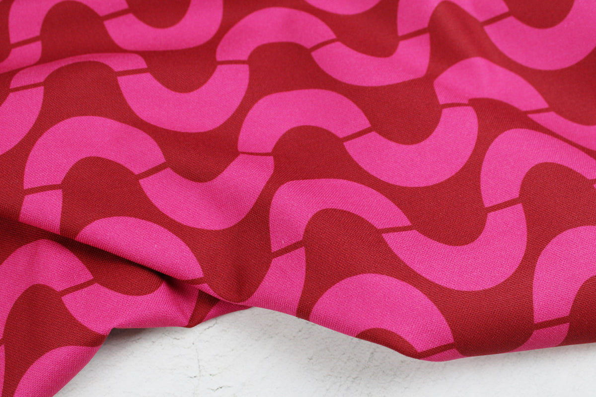 Canvasstoff Olas mit Wellen in Dunkelrot und Pink