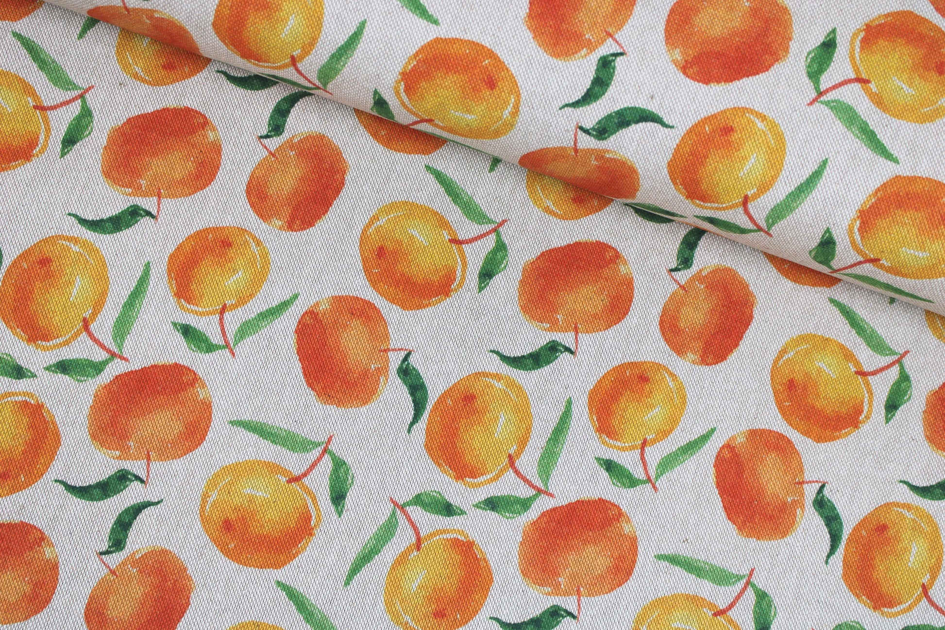 Canvasstoff Ulli mit Orangen auf beigem Grund quer