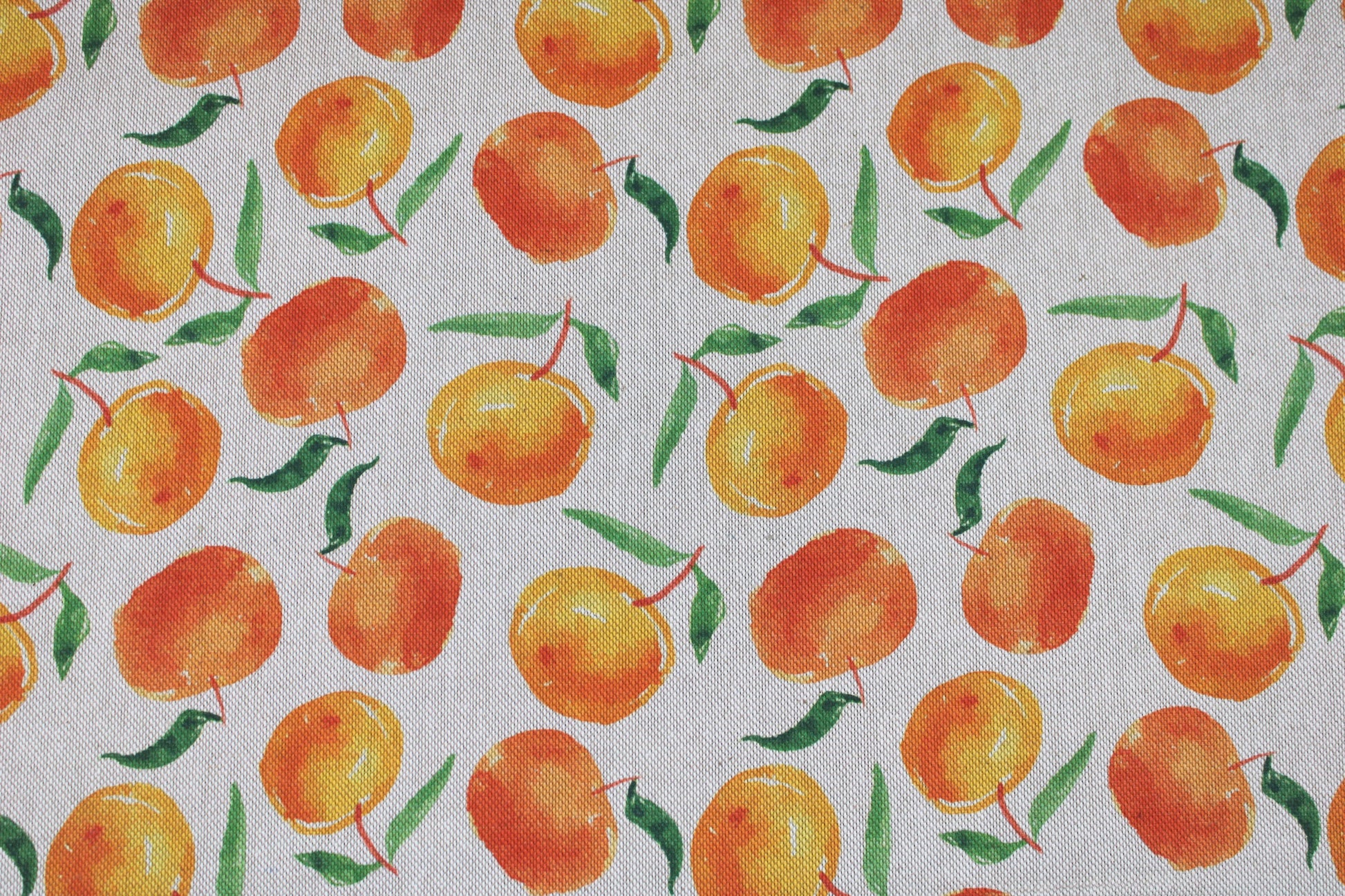 Canvasstoff Ulli mit Orangen auf beigem Grund Detailbild