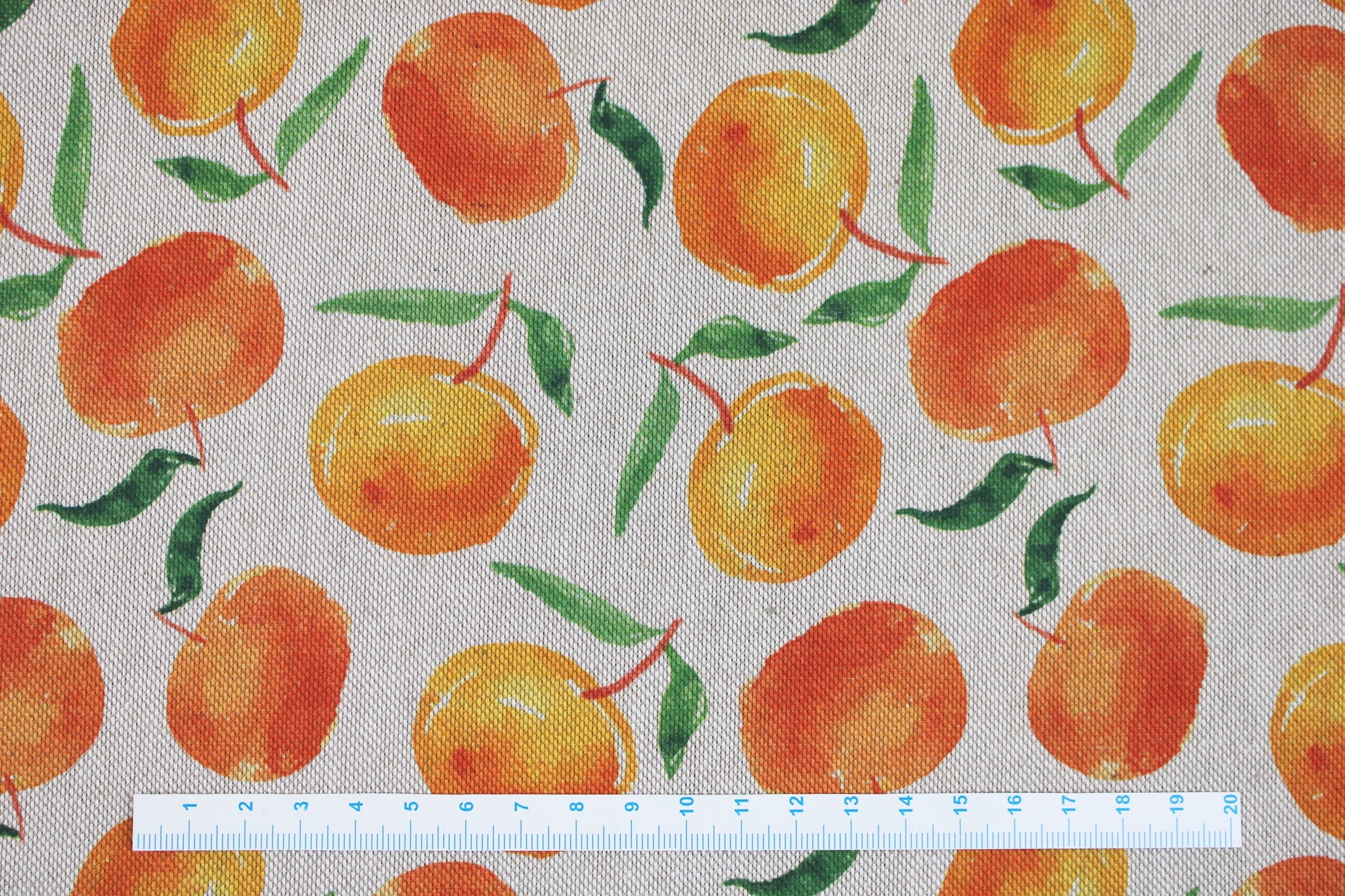 Canvasstoff Ulli mit Orangen auf beigem Grund Detailbild