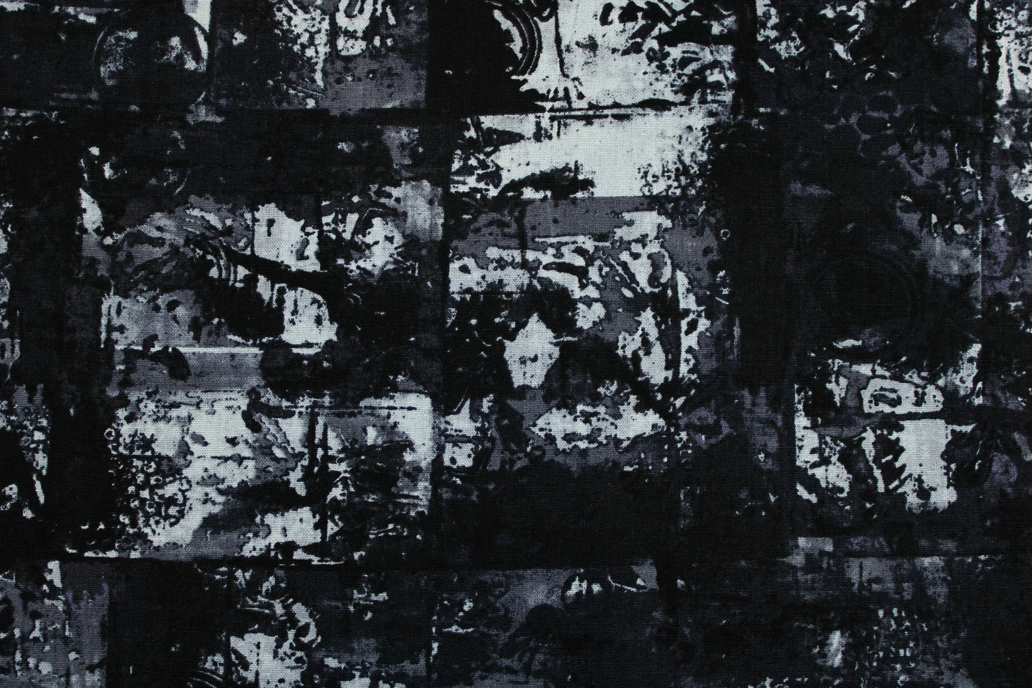 Baumwoll-Leinen Stoff mit abstraktem Muster in Schwarz und Grautönen Detailbild