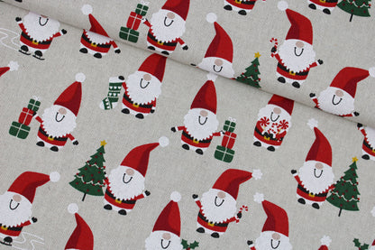 Canvasstoff Ember Weihnachtswichtel auf beigem Grund quer