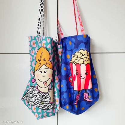 Taschen-Panel Cherry Picking Bag Popcorn und frecher Dame genäht