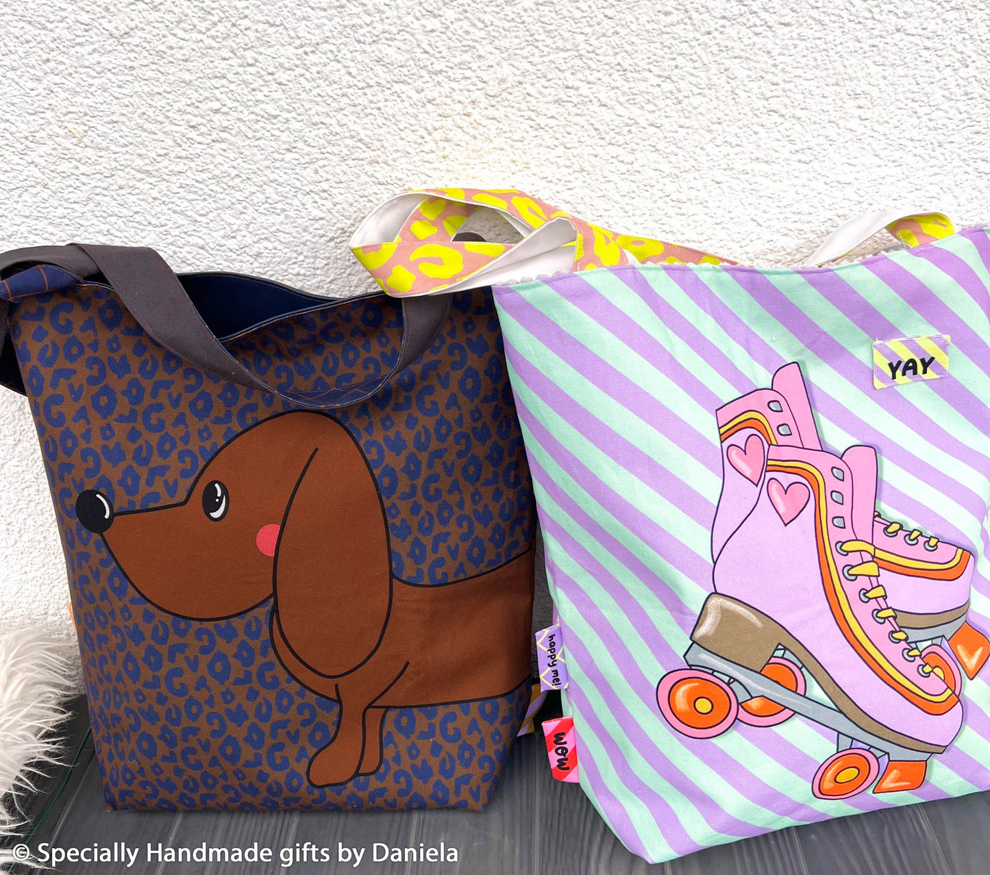 DIY-Taschen-Panel Cherry Picking Bag mit Dackel und Rollschuhen