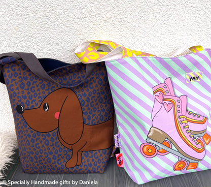 DIY-Taschen-Panel Cherry Picking Bag mit Dackel und Rollschuhen
