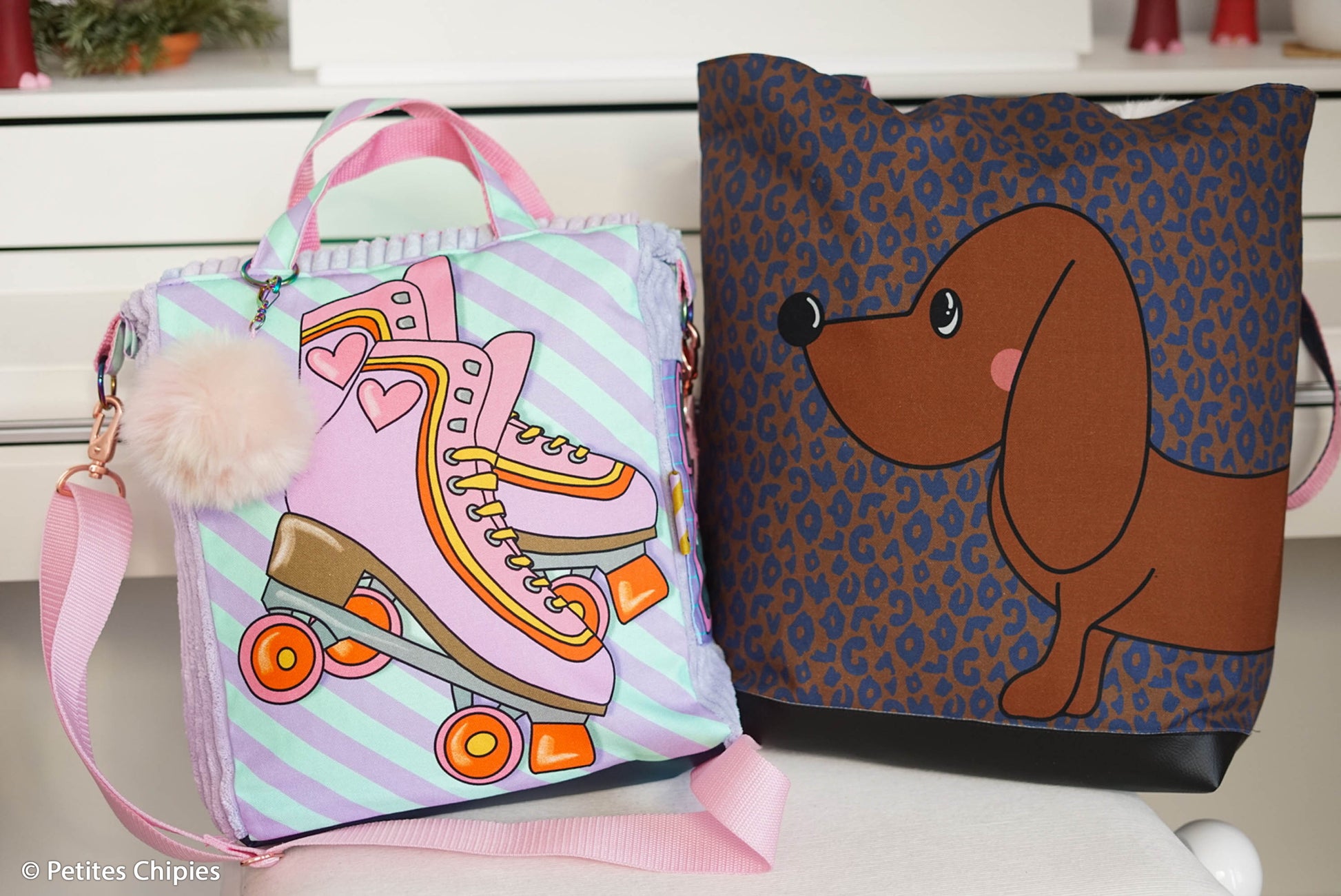 DIY-Taschen-Panel Cherry Picking Bag mit Rollschuhen und Dackel