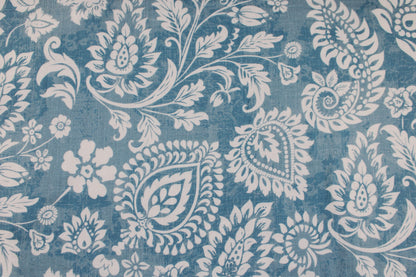 Double Slub Musselin Haren mit wollweißem Paisleymuster auf jeansblau meliertem Grund Detailbild