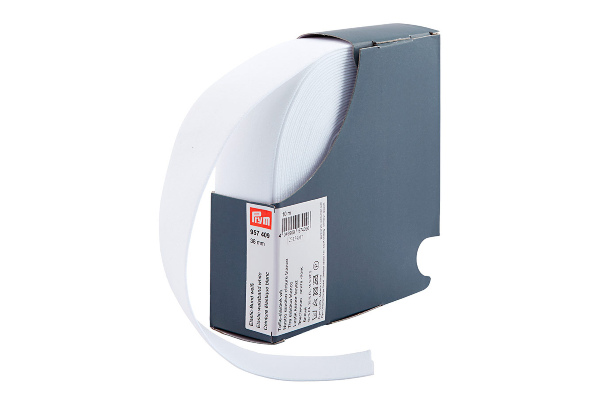 Weißes Elastic-Gummiband in 38mm Breite 10m Rolle