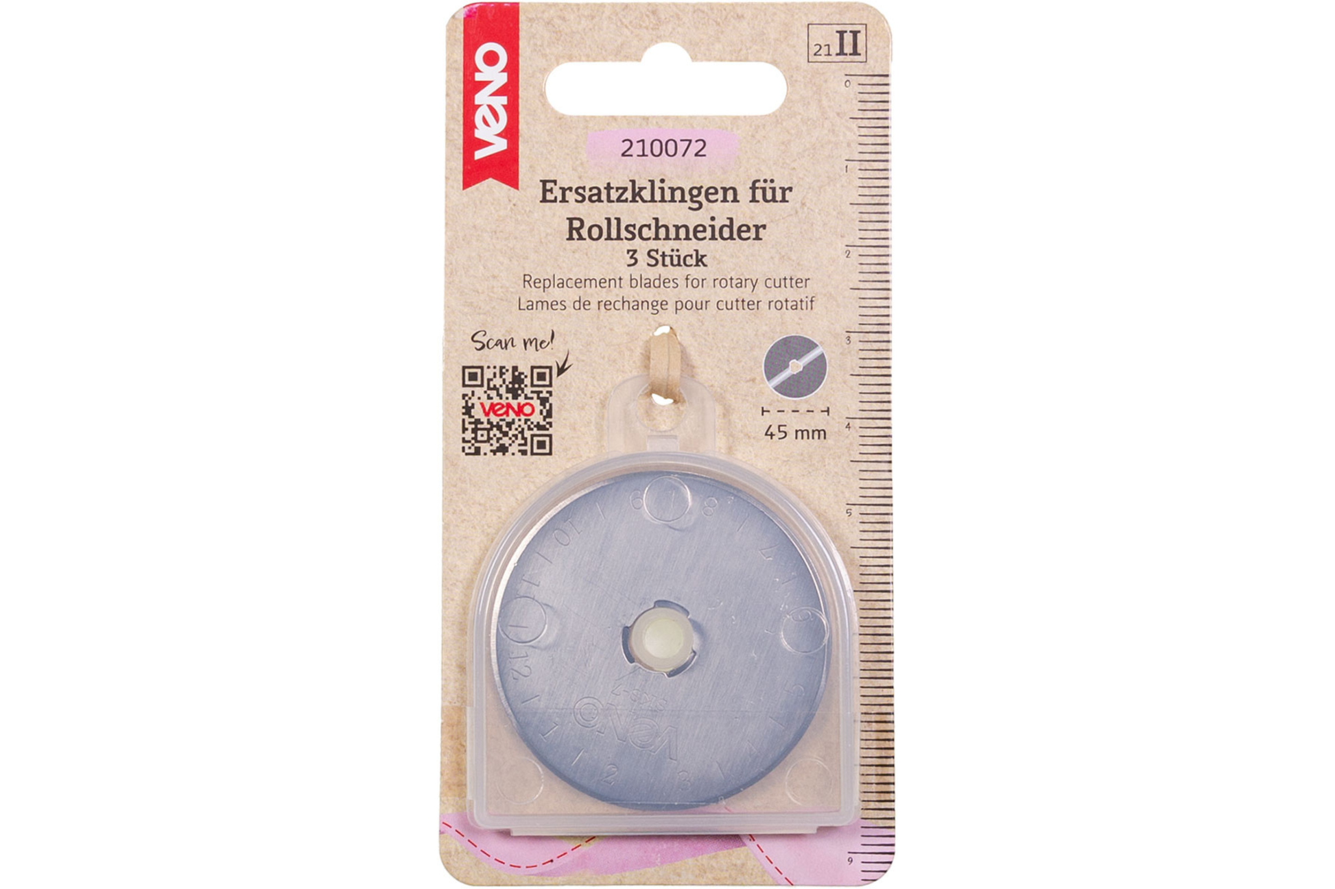 Ersatzklingen für Rollschneider 45mm, 3 Stück verpackt