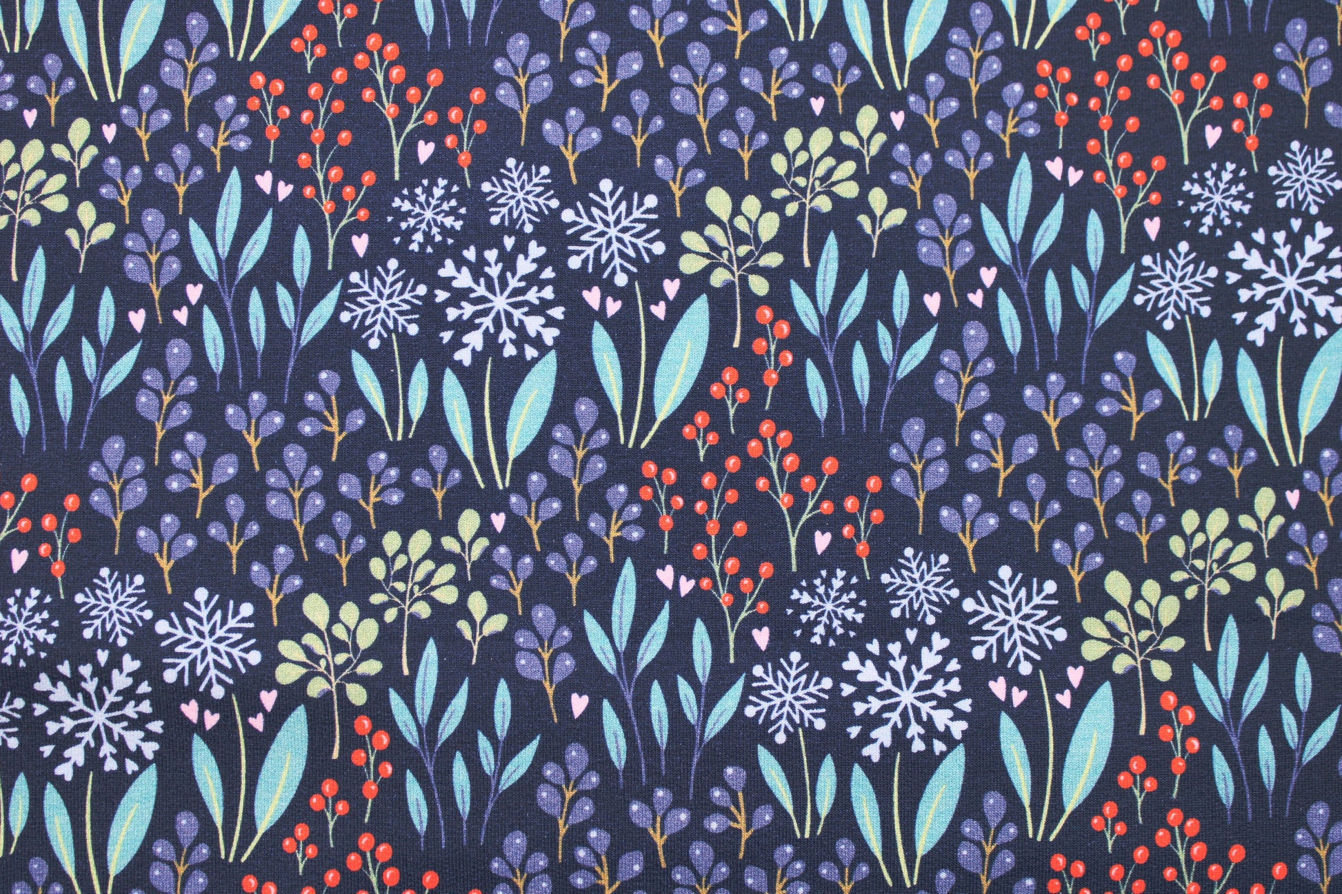 Dunkelblauer French Terry Sweat mit dezentem Blumenmuster für Bekleidung Detailbild