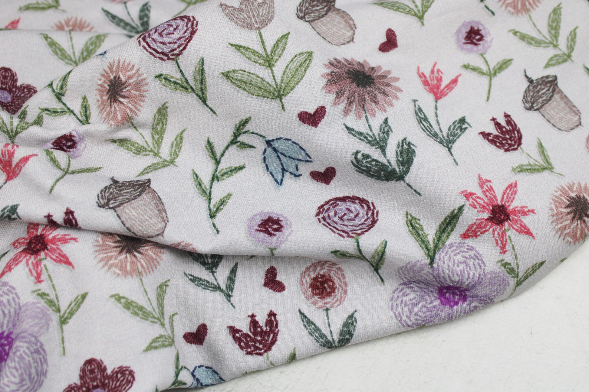 French Terry Sweatstoff Embroidery Flowers mit Stickmotiv als Druck