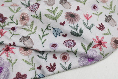 French Terry Sweatstoff Embroidery Flowers mit Stickmotiv als Druck