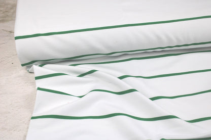 Modal Sweat Panelstoff Lineas mit Streifen in Grün auf Weiß Ballenansicht