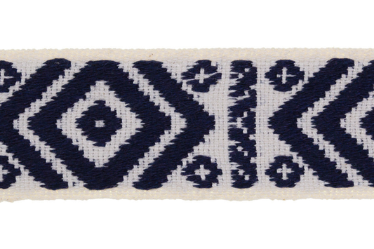 Gurtband in 40mm Breite mit Ethnomuster in Dunkelblau Beige
