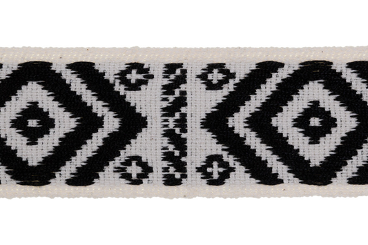 Gurtband in 40mm Breite mit Ethnomuster in Schwarz Beige