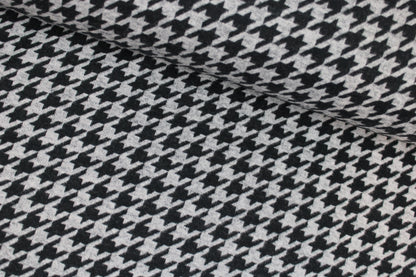 Weicher Jacquardjersey mit Hahnentrittmuster in Grau meliert und Schwarz quer