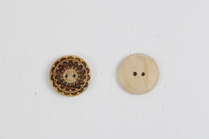 Holzknöpfe mit Muster 18mm - beige