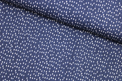 Leinen-Viskose Chambray Dobby mit kleinen weißen Pünktchen in dunkelblau quer