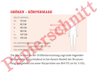 Schnittmuster Boyfriendshirt Amy von Studio Schnittreif Maßtabelle