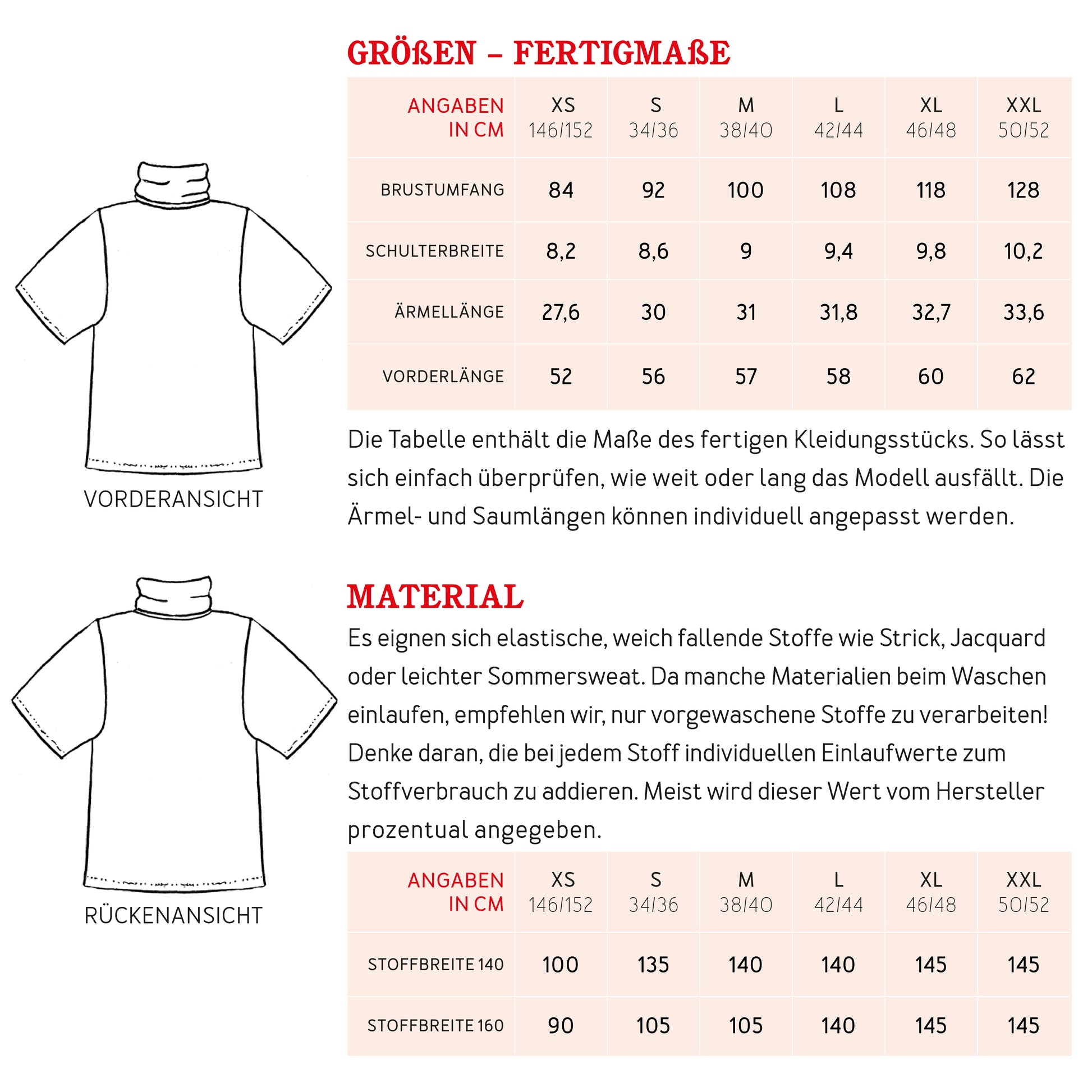 Schnittmuster Rollkragenpullover Frau Dörte von Studio-Schnittreif Materialverbrauch