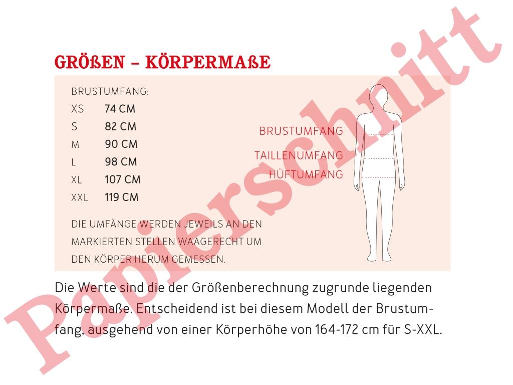 Papierschnittmuster Oversized Sweater Frau Zora von Studio Schnittreif Maßtabelle