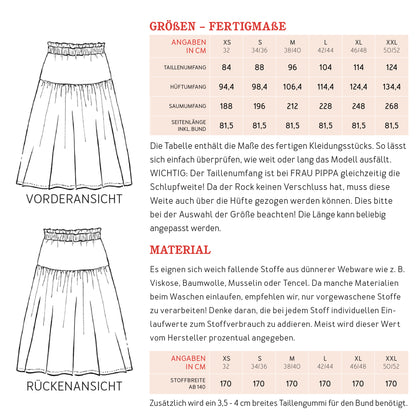 Schnittmuster Rock mit Papergab-Bund Frau Pippa von Studio Schnittreif Materialverbrauch