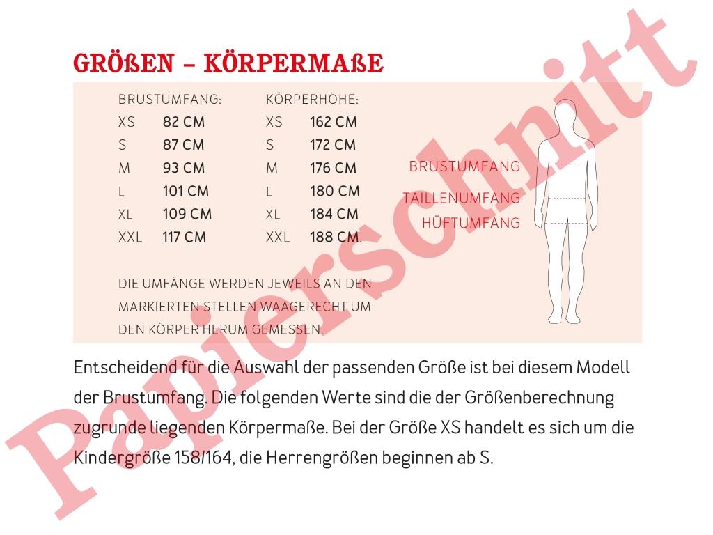 Papierschnittmuster Sweater Herr Deniz von Studio Schnittreif Maßtabelle