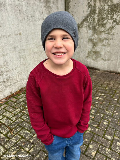 Rippjersey Bergen in uni burgundy als Raglanshirt vernäht