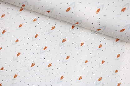 Wllweißer Rippjersey Jena mit kleinen Tulpen quer