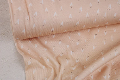 Rippjersey Jena mit hellen Herzen auf apricot farbeneme Grund Ballenansicht