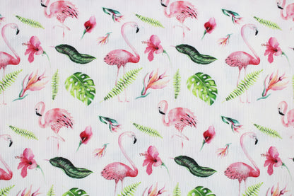 Weißer Rippjersey Mia mit Flamingos Detailbild