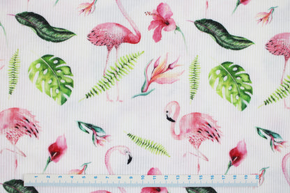 Weißer Rippjersey Mia mit Flamingos Maßstab