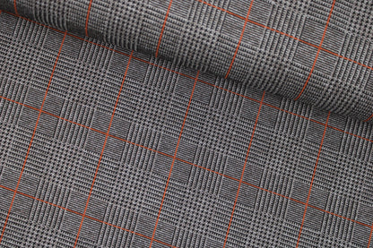Romanit-Jacquardjersey mit klassischem Karomuster in Taupe mit rostfarbenen Linien quer