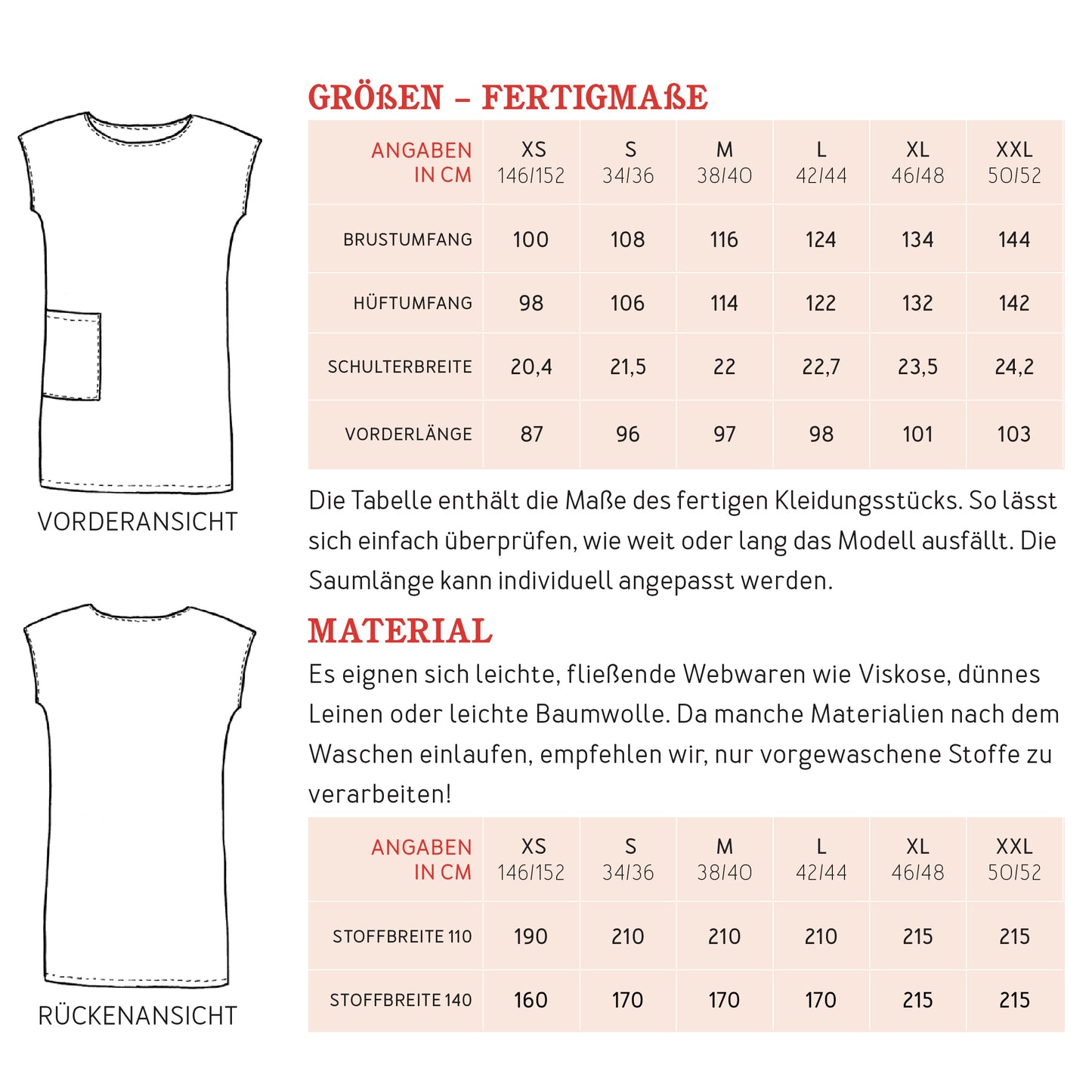 Schnittmuster Frau Konni Kleid mit großen Taschen Stoffverrbrauch