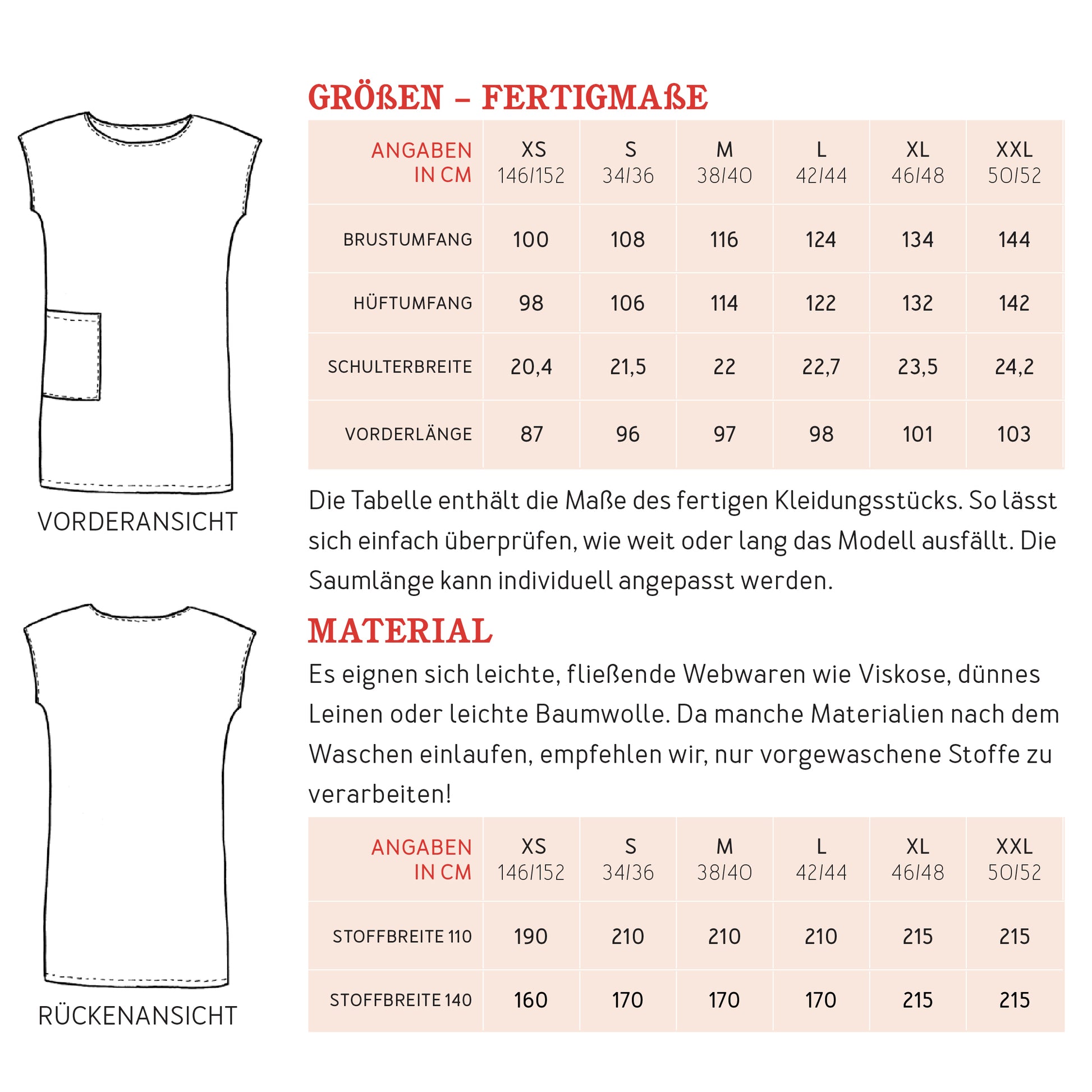 Schnittmuster Frau Konni Kleid mit großen Taschen Stoffverrbrauch