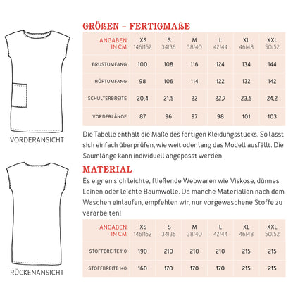 Schnittmuster Frau Konni Kleid mit großen Taschen Stoffverrbrauch