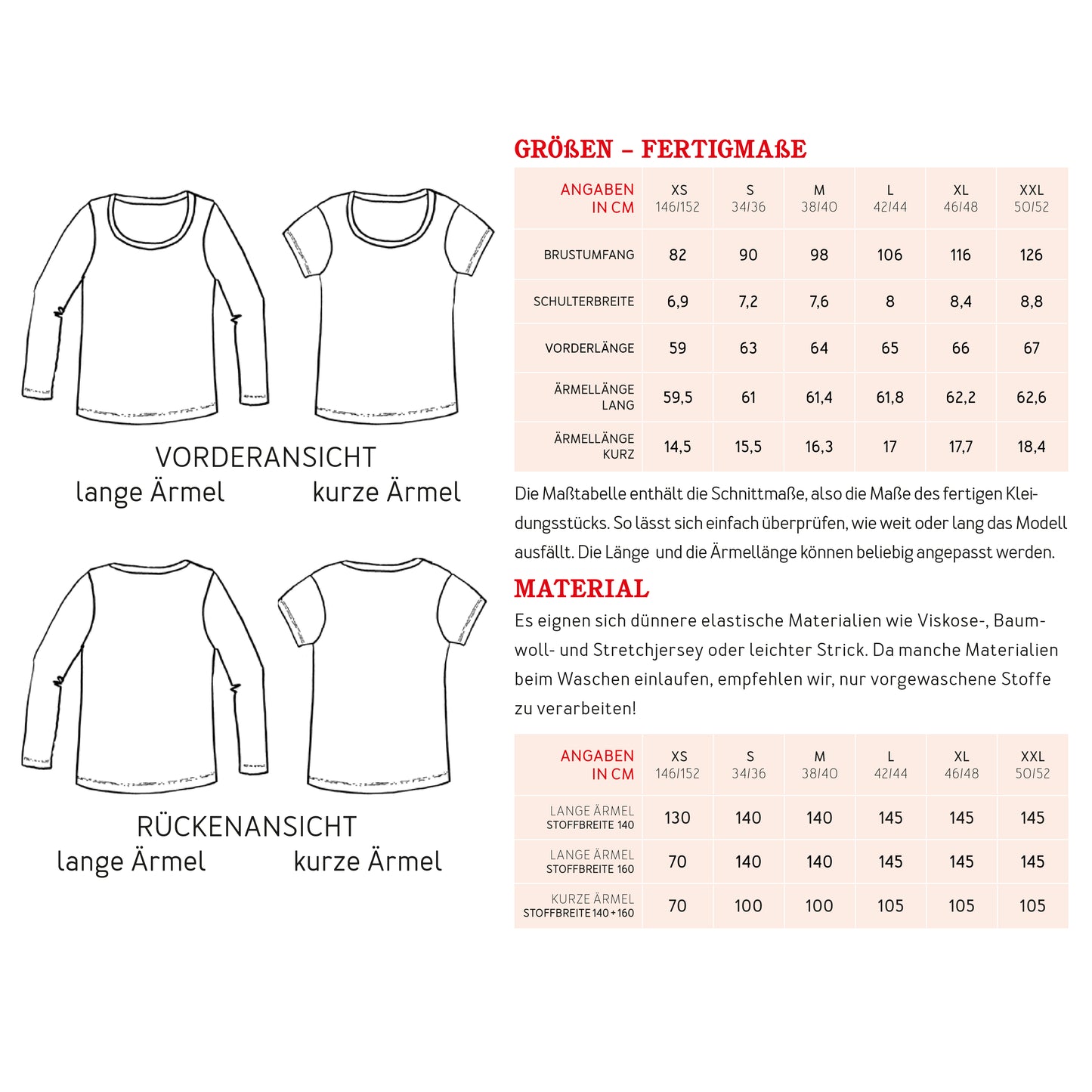 Schnittmuster für das Basicshirt Frau Anica von Studio Schnittreif Materialübersicht