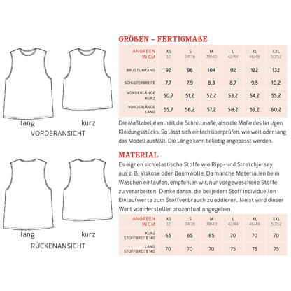 Papierschnittmuster sportliches Top Frau Ela von Studio Schnittreif Materialverbrauch