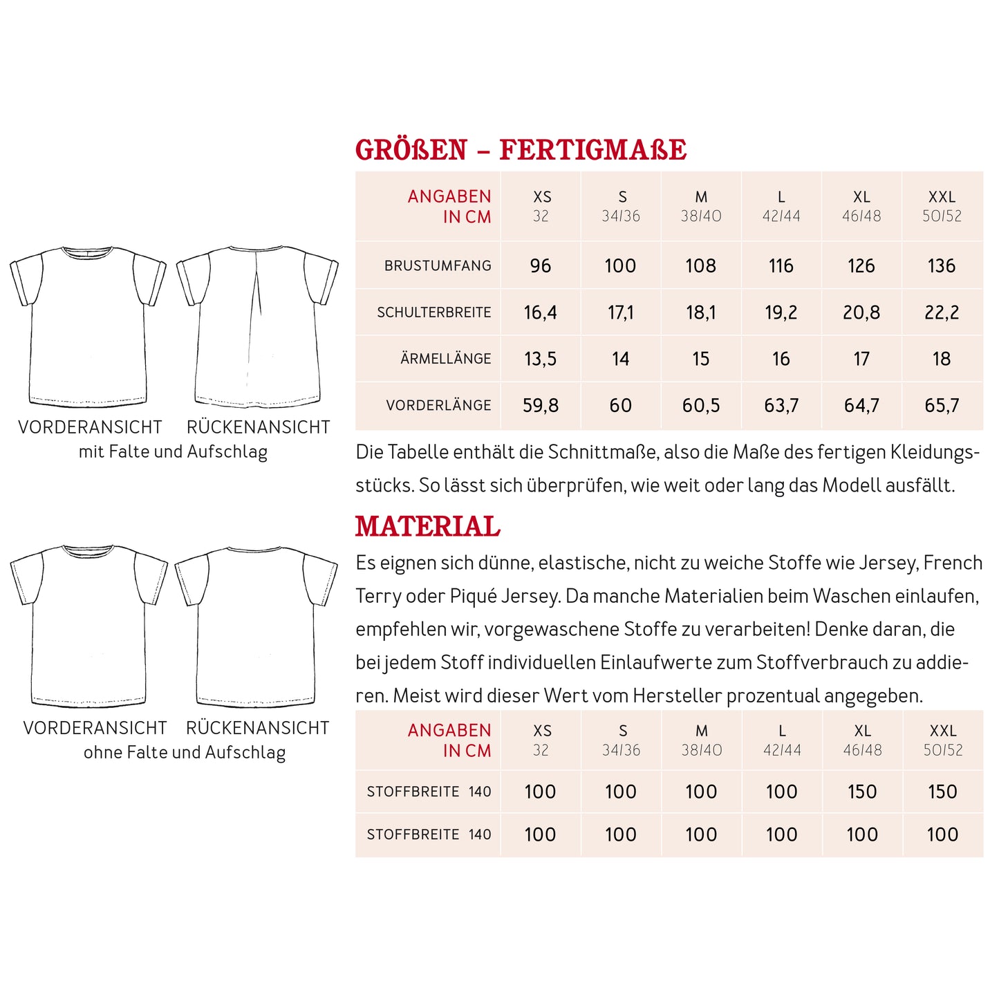Schnittmuster Shirt Eni mit Rückenfalte von Studio Schnittreif Materialverbrauch