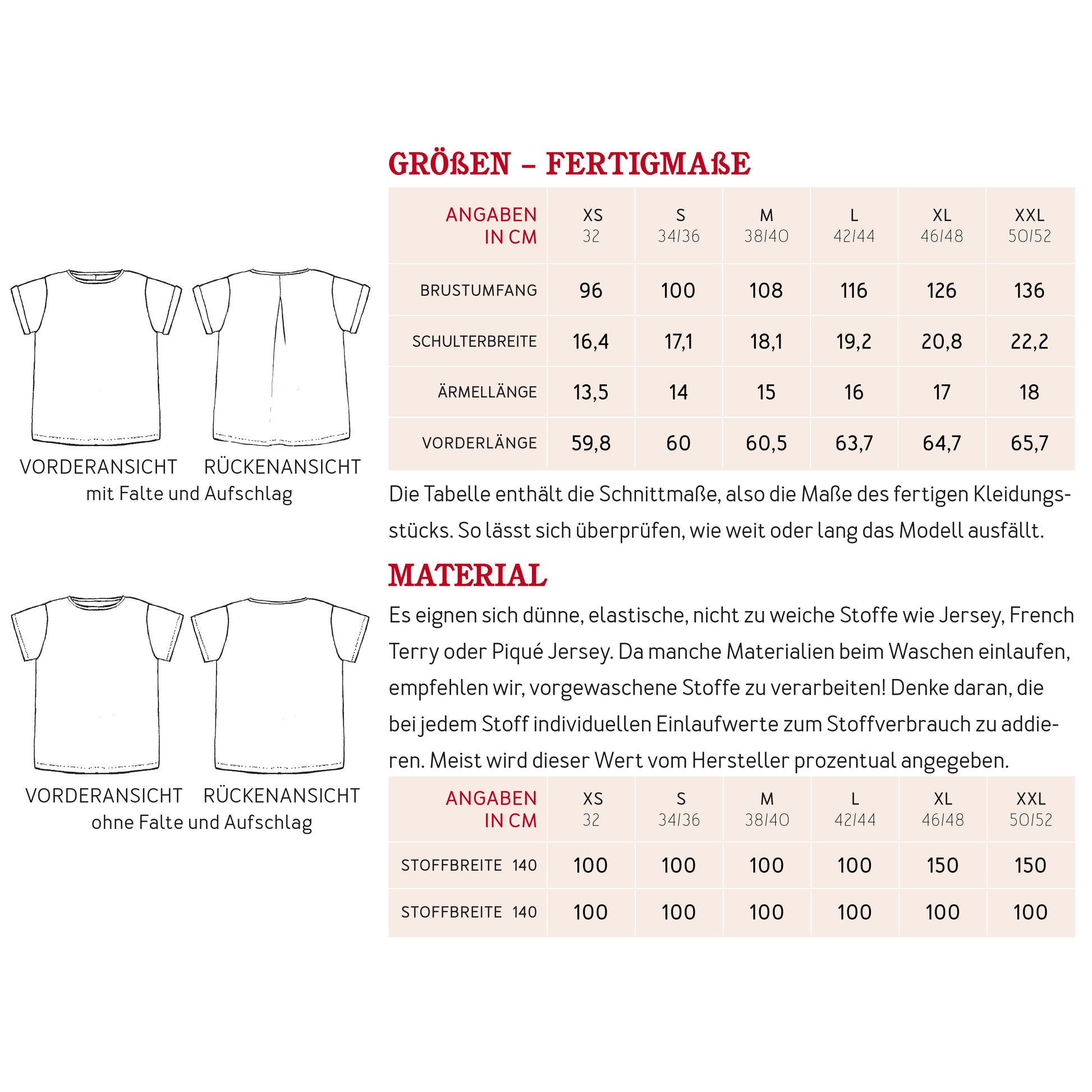 Schnittmuster Shirt Eni mit Rückenfalte von Studio Schnittreif Materialverbrauch