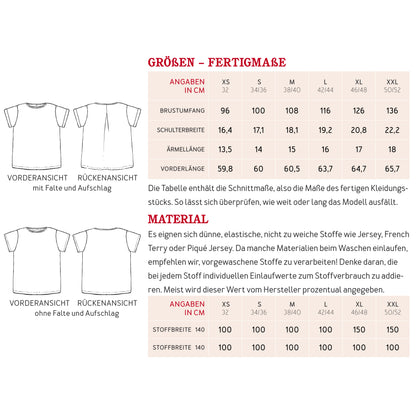 Schnittmuster Shirt Eni mit Rückenfalte von Studio Schnittreif Materialverbrauch