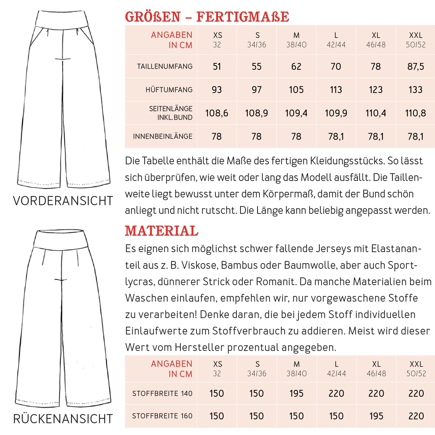 Schnittmuster Frau Ada weite Jerseyhose Stoffverbrauch