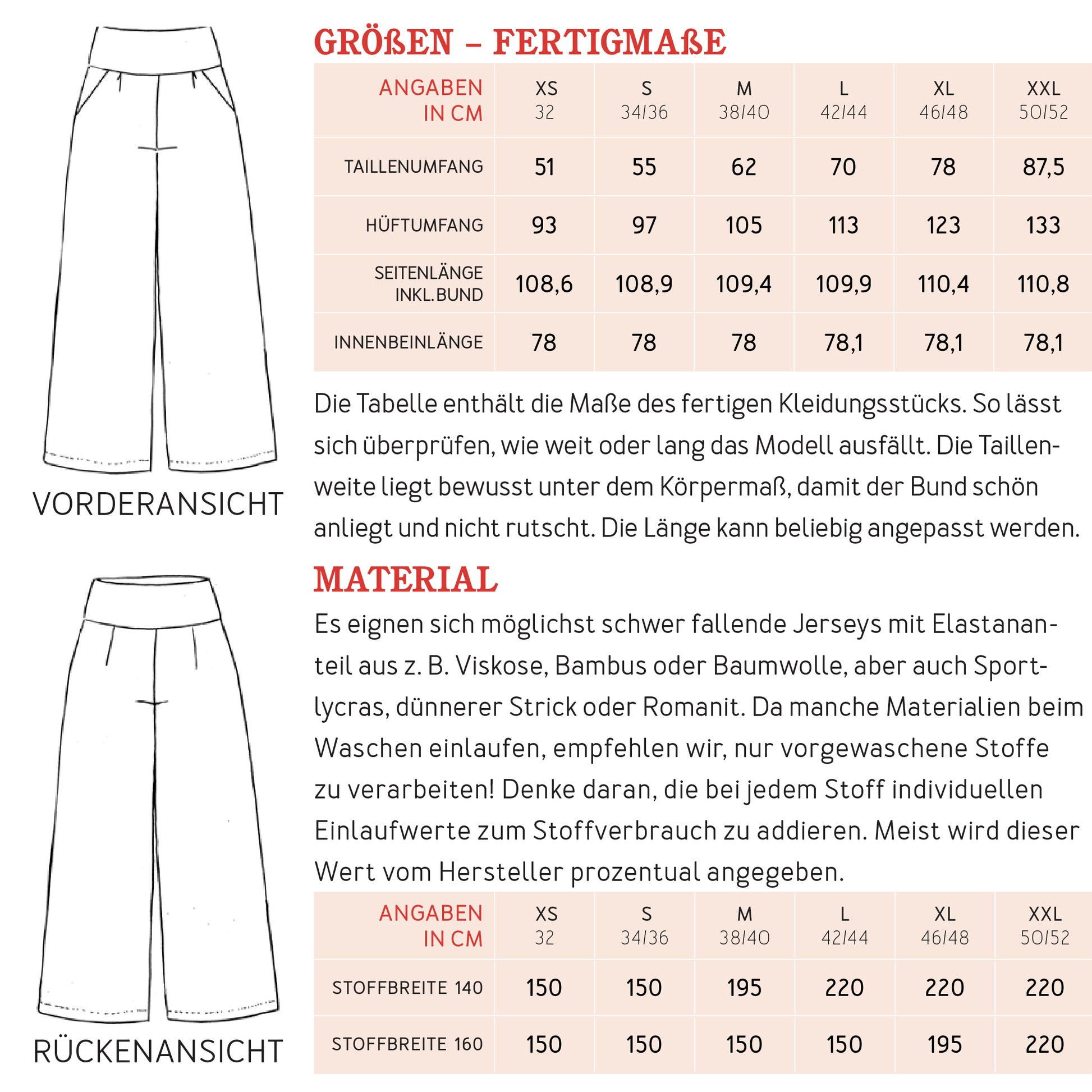 Schnittmuster Frau Ada weite Jerseyhose Stoffverbrauch