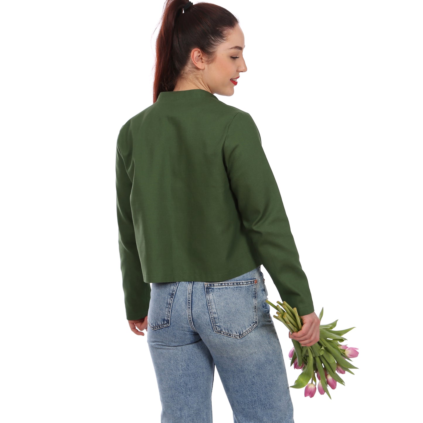 Schnittmuster Frau Cleo kurze Jacke mit Stehkragen von Hinten