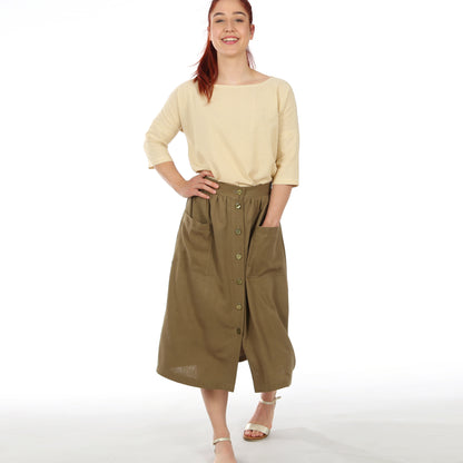 Schnittmuster Frau Fiona Rock mit Knopfleiste in Khaki