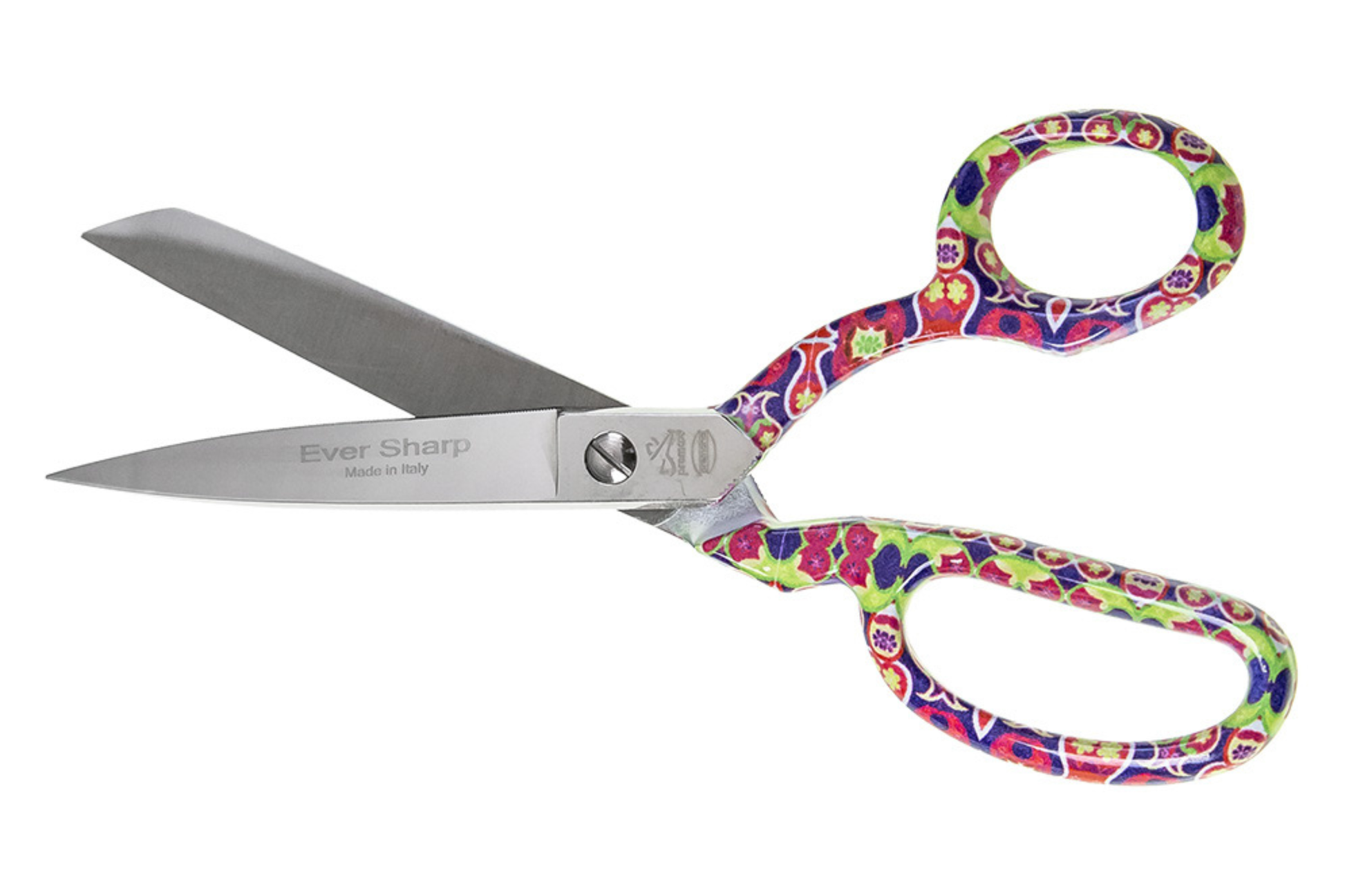 Stoffschere mit buntem Griff aus Metall und 20cm Klingenlänge