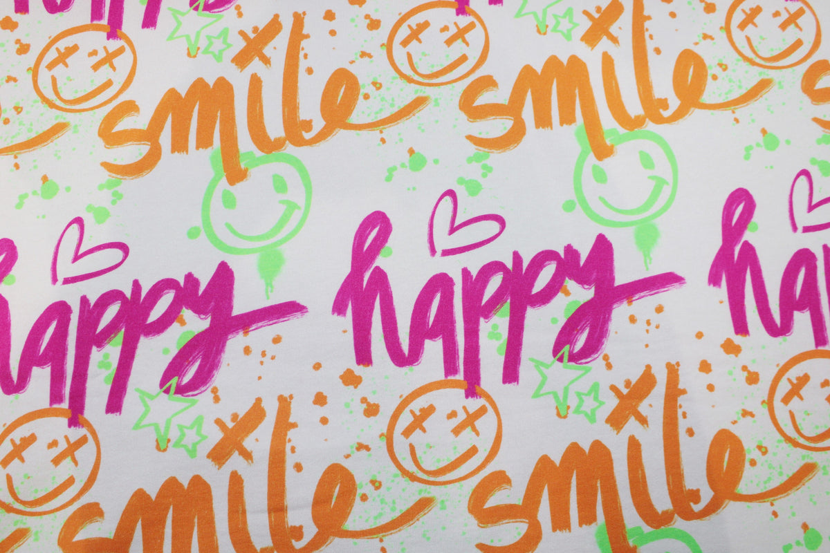 Heller Sweatstoff mit Graffitimuster in Neonfarben Detailbild