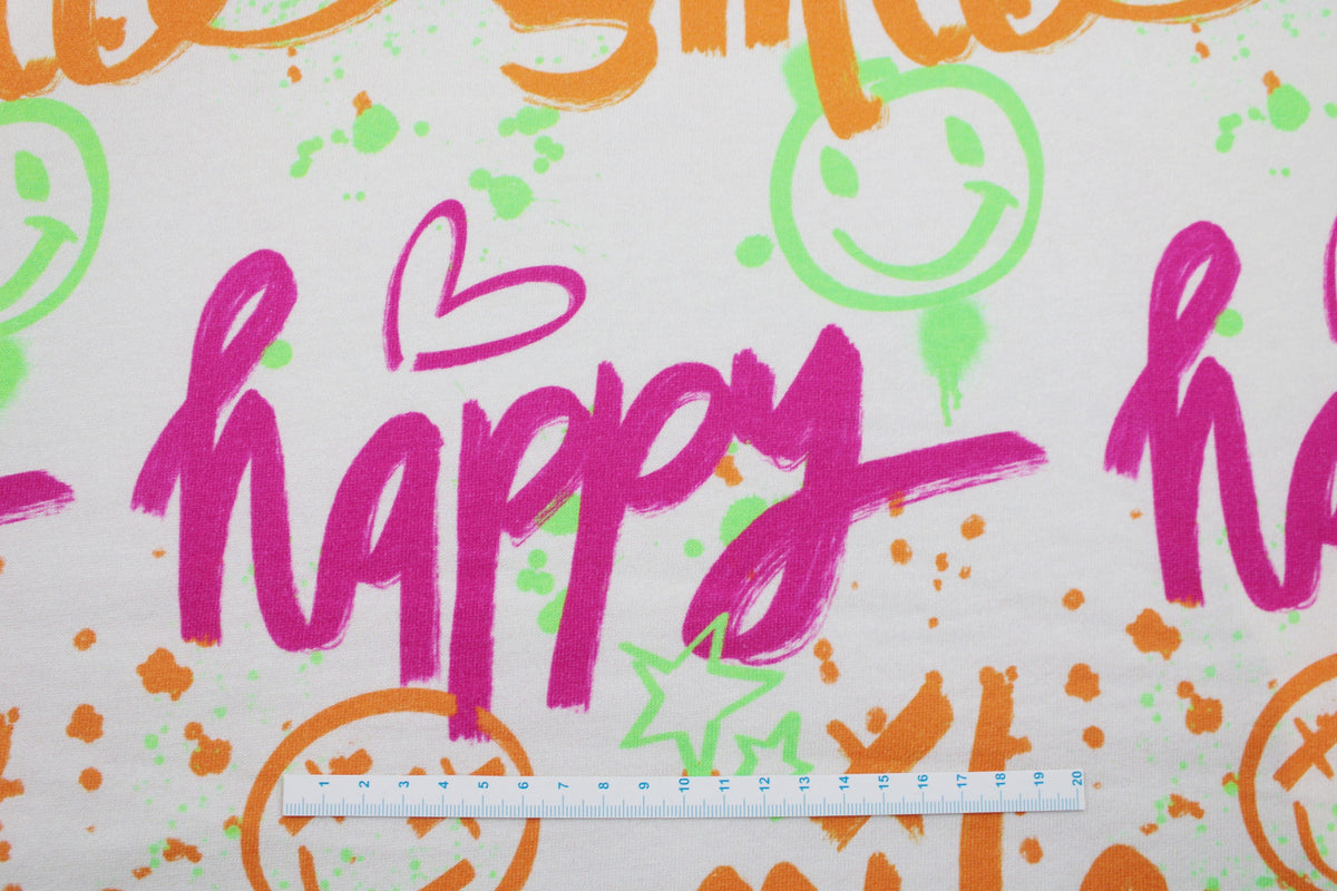 Heller Sweatstoff mit Graffitimuster in Neonfarben Maßstab