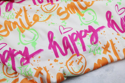 Heller Sweatstoff mit Graffitimuster in Neonfarben